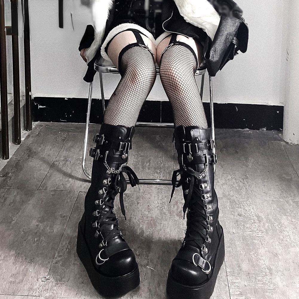 Fashion Brand New Ladies Goth Platform Ankle Boots Fashion Buckle Zip Rivet Punk Wedges High Heels Womens Boots Party Street Woman Shoes