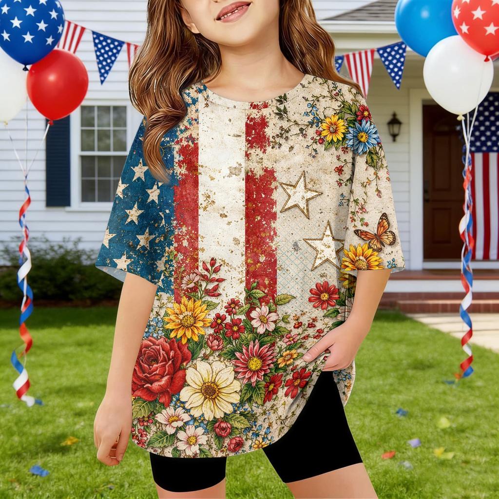 Kids Independence Day Print Round Neck Short Sleeve Casual T-shirt