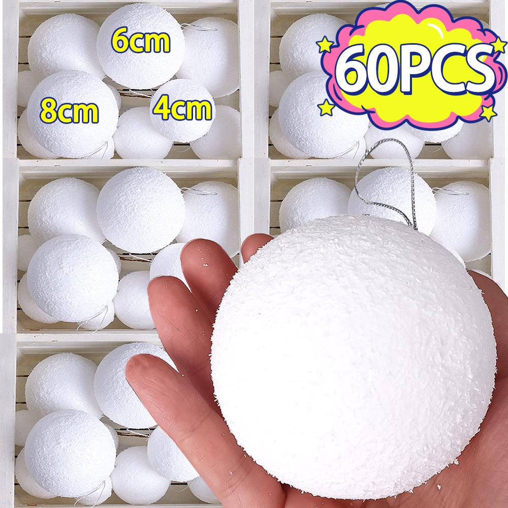 60/6Pcs White Foam Ball Christmas Tree Round Hanging Ornaments for Christmas Holiday Wedding New Year Party Home Decoration Ball