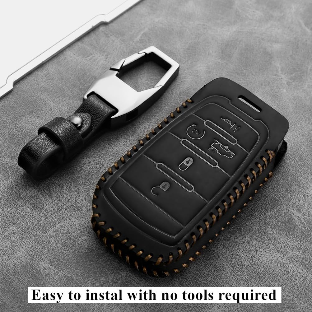 Leather Compatible with ram Key fob Cover for Dodge 2025 RAM 1500 2500 3500 Accessories 5 Buttons Keychain