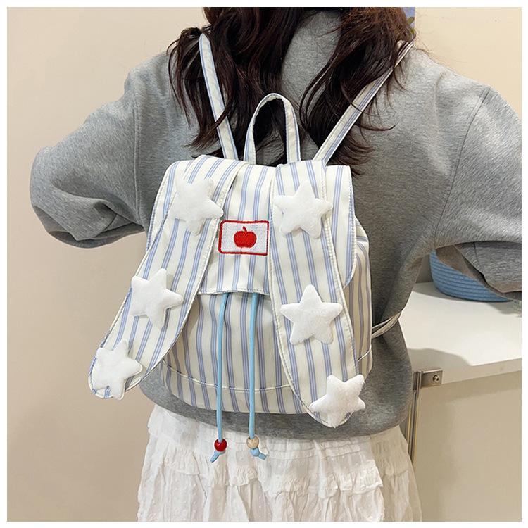 Schoolbag Korean version of rabbit ears striped backpack pink backpack stars large capacity commuter students go out to play small backpack