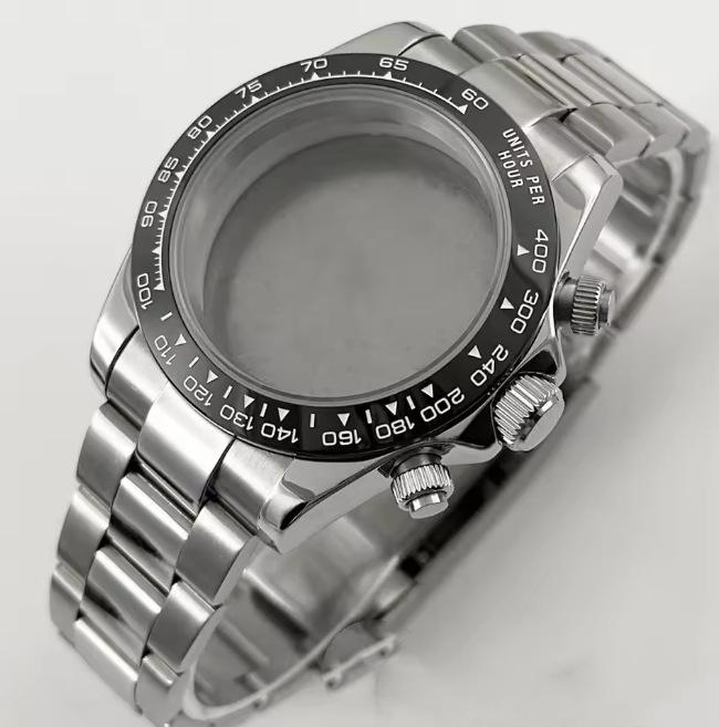 39mm Quartz Chronograph Watch Case Kit with VK63 Movement, 316 Stainless Steel Accessories