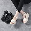 Horse shoes sandals women's summer 2025 new woven wedge heel thick sole non-slip retro one-word buckle belt women's sandals