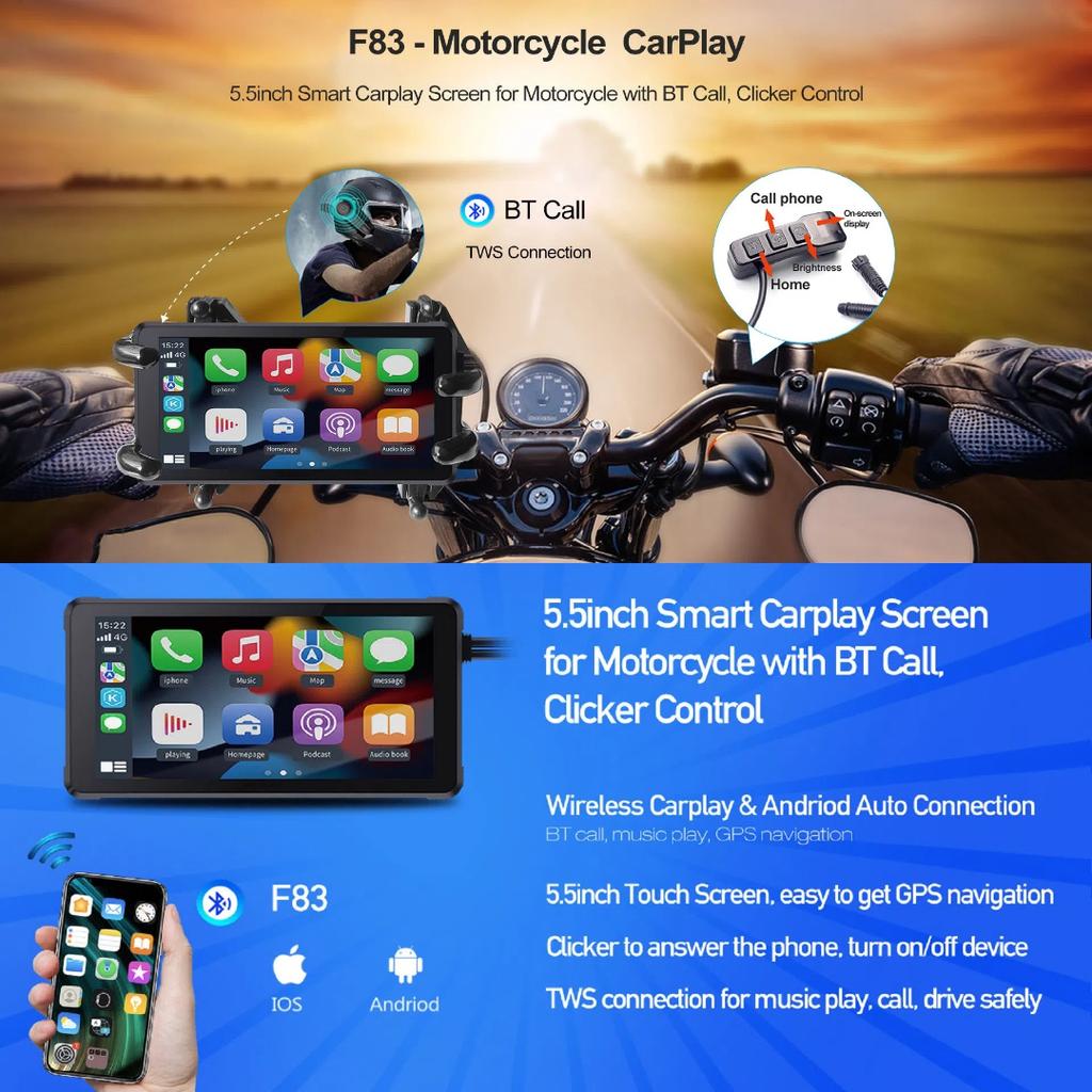 HD 5.5 Inch Motorcycle Carplay Car Machine Motorcycle Recorder