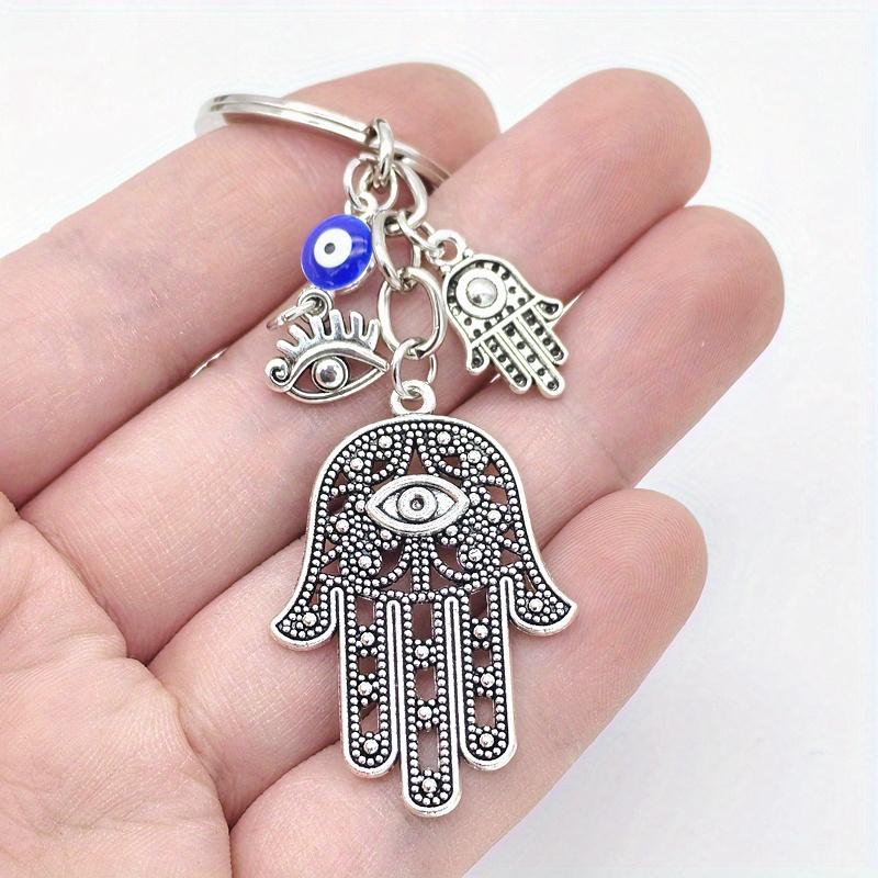 Módní Vintage Stříbrný Přívěšek na klíče Lucky Eye Fatima Hand Keychain Hamsa Keychain Evil Eye Přívěsek na klíče Šperky