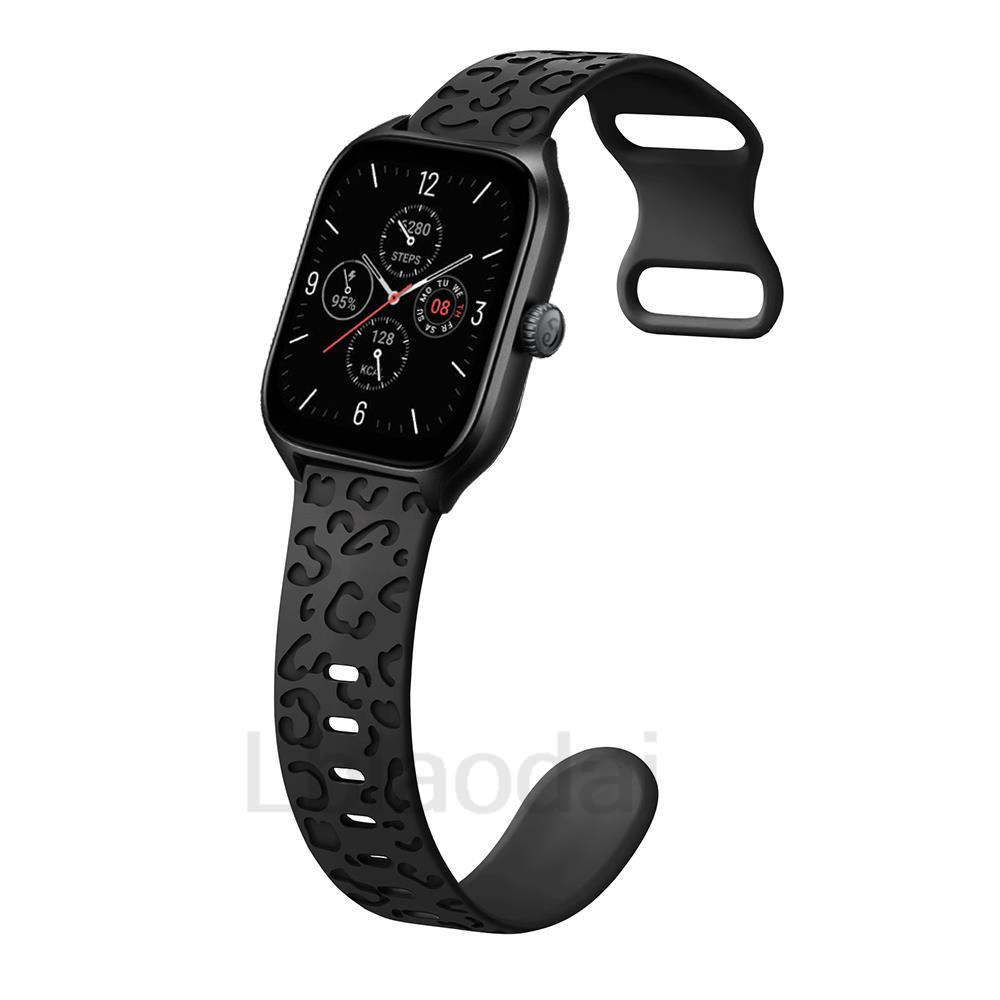 

Engraved Strap For Amazfit GTS 4/2/2e Mini/3/bip u/pro/42mm Leopard silicone correa Bracelet huawei gt 4 3 2 2e 20mm watch band 20mm watch band чёрный