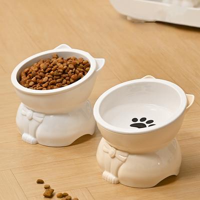Tigela de Cerâmica para Gato com Boca Inclinada Bacia de Alimentação para Cães e Gatos Antiderrapante Pet de Pé Alto Proteção da Coluna Cervical Pet Tigela de Água para Beber