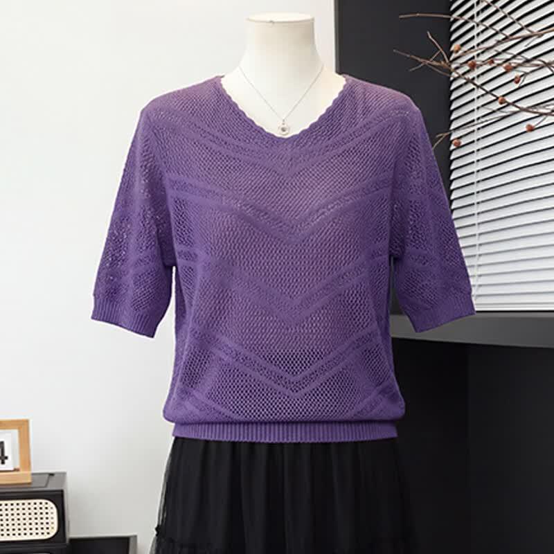 Xuexi Mid-Aged Women s Summer Ice Silk Short-Sleeve Top XL