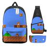Animation Backpack, Super Mary Primary School Student Print Children'S Backpack Satchel Pencil Case Three-Piece Set
