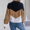 Casual Women Autumn Winter Knit Pullover Sweater Long Sleeve Polo Collar Contrast
