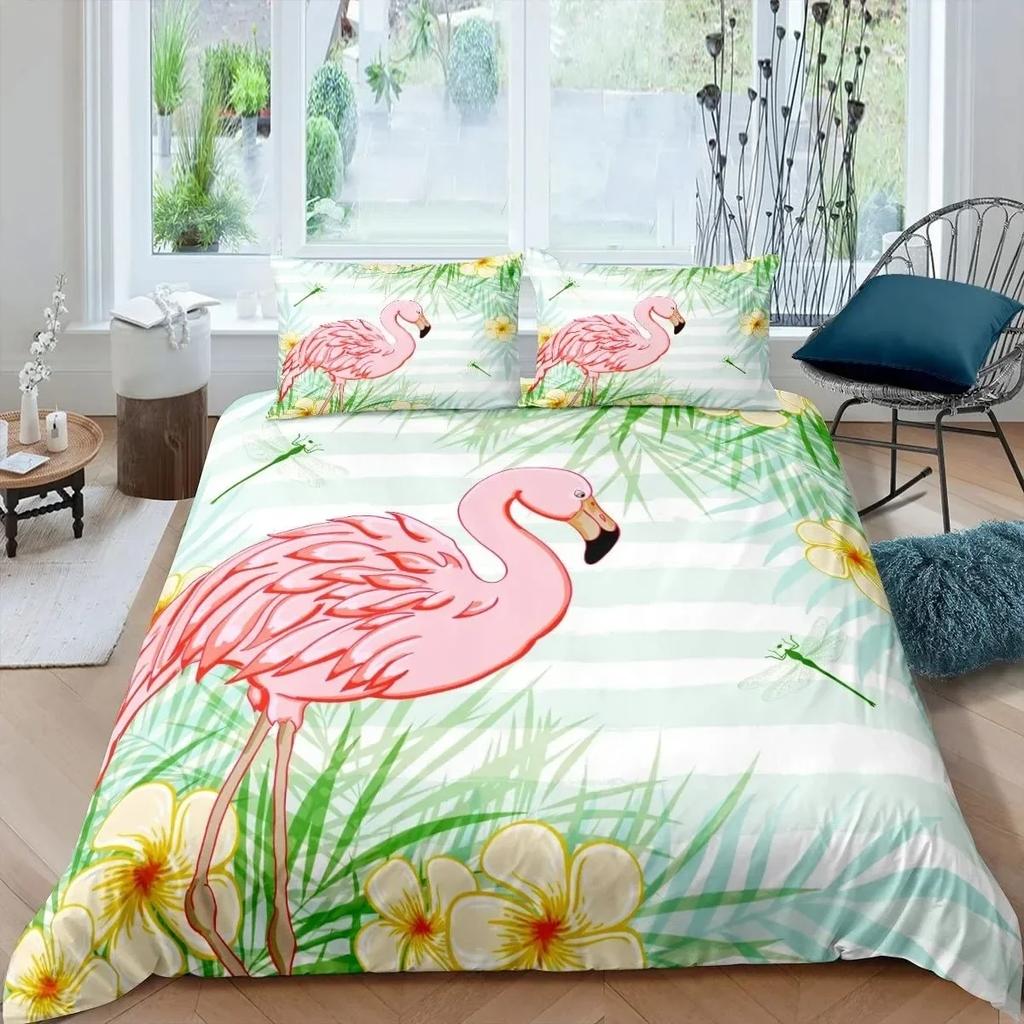 3D Print Flamingo Flowers Tropical Animal 3D Duvet Cover Bedding Set Comforter Linen Pillowcases Single Double Twin King Queen
