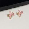 1 Pair Luxury Enamel Iris Earrings Zinc Zinc Alloy Metal Flower Ear Studs Golden and Silver Earrings  Bride