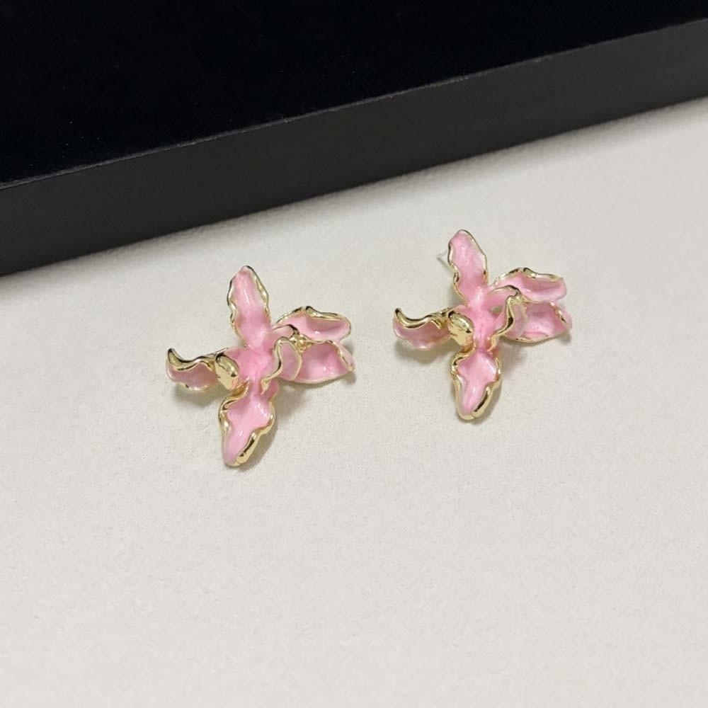 1 Pair Luxury Enamel Iris Earrings Zinc Zinc Alloy Metal Flower Ear Studs Golden and Silver Earrings  Bride