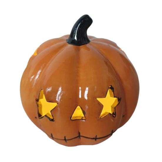 Halloween Ceramic Cat Pumpkin Figurine Carved Cat Pumpkin Tabletop Tealight Candle Holder for Indoor Home Party Decor