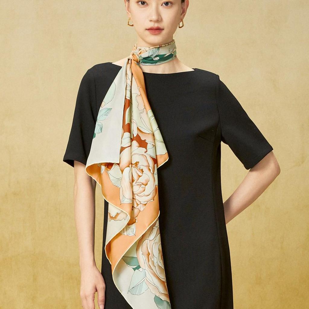 Mulberry Silk Double-Sided Printed 90cm Square Scarf - Premium Twill Silk Neck Scarf - Mid-Autumn Festival Custom Gift