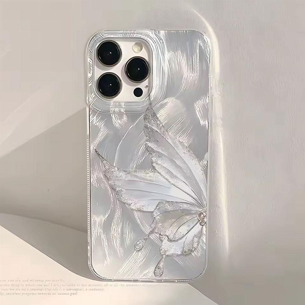 Luxury Laser Silver Butterfly Texture Phone Case for Iphone 16 15 14 7 8 Plus 13 Pro Max 16e X XS XR SE 2022 Back Silicone Cover