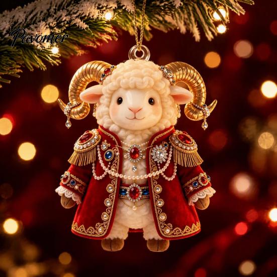 Acrylic Pendant for Christmas 2027 New Year Sheep Ornament, 2D Tree Hanging Decor with String, Chinese Zodiac Goat Decor, Holiday Gift Seasonal Party