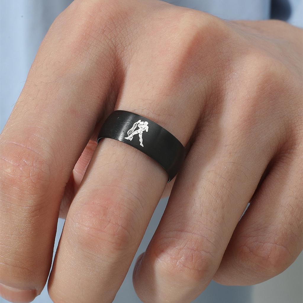 12 Zodiac Sign Stainless Steel Ring - Fashion Charm for Aries Taurus  Adjustable Unisex Friendship  Accessory