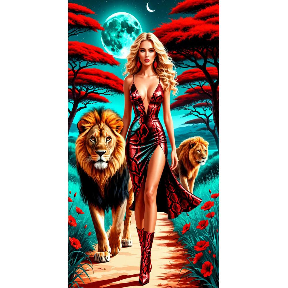 Large Size Mosaic DIY Full Diamond Painting Kits Art Beautiful Woman Tiger Lion and Leopard Embroidery Cross Stitch Rhinestones