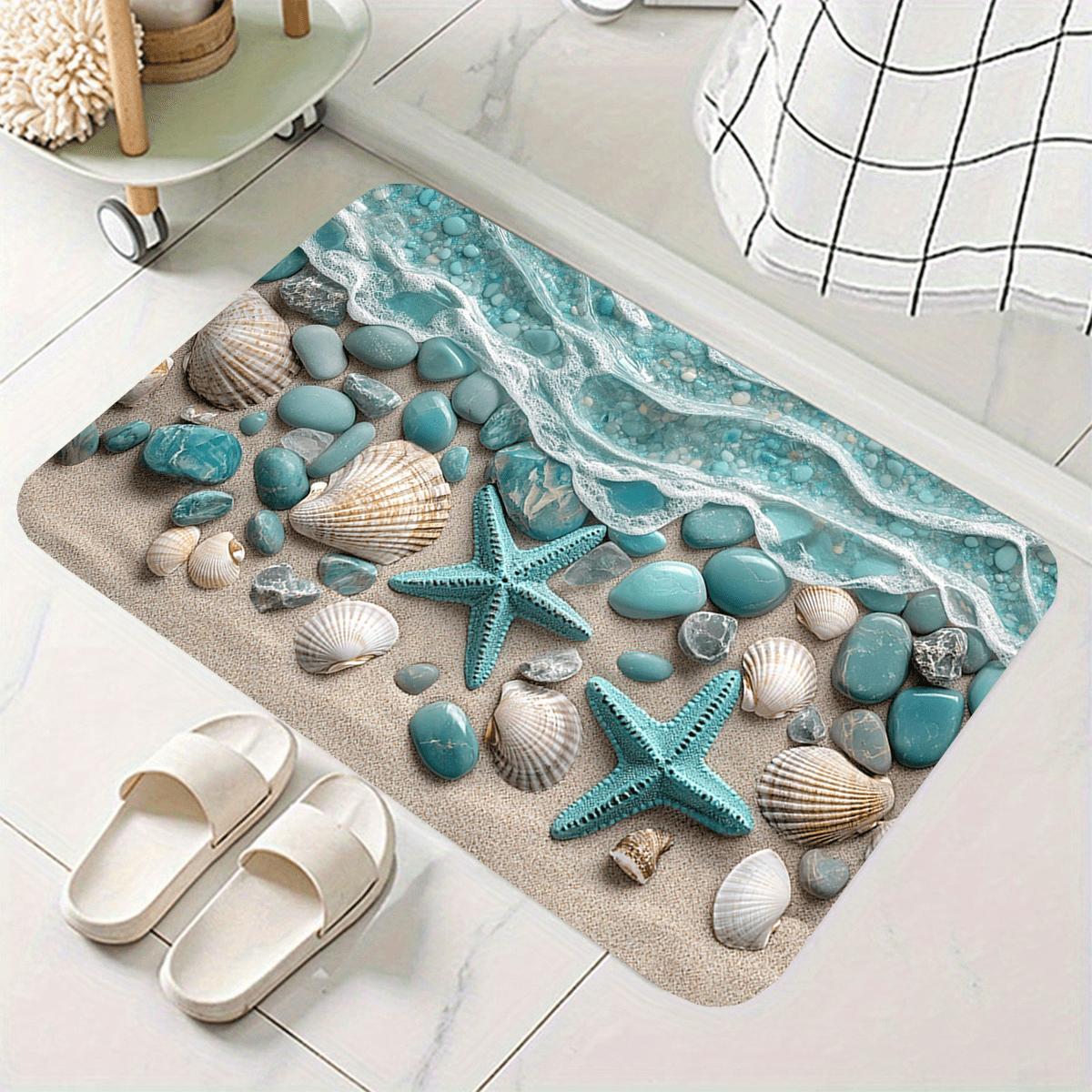 

Beach Waves Rug Velvet Flannel Printed Floor Mat Sea Shell Starfish Design Decorative Carpet Bathroom Home Decor 40x60cm