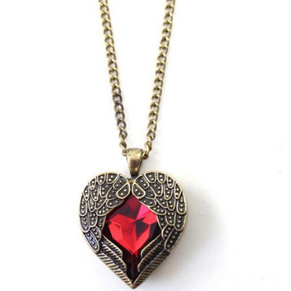 Fashion Long Love Stone Red Crystal Sweater Chain Necklace Jewelry Peach Heart Pendant