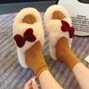 Fairy Wind Bow Hair Slippers Female Wear Superior Sense 2025 New Autumn and Winter Student Dormitory Office Cotton Flops
