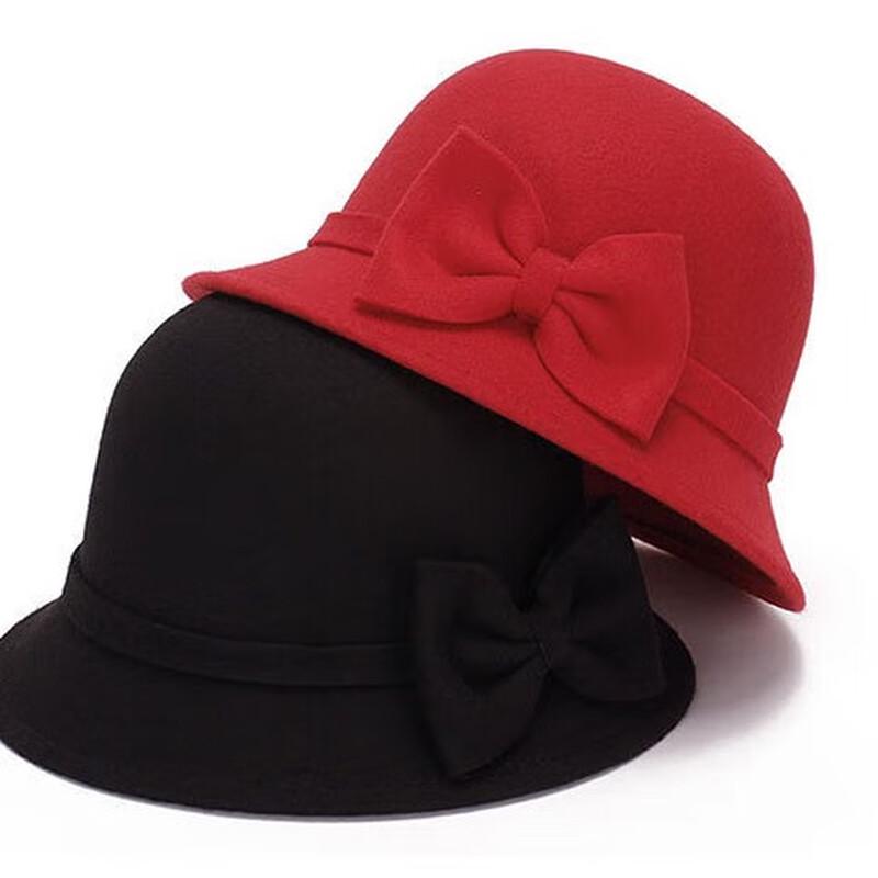 Women's Korean Style Double Bowknot Wool Felt Basin Hat