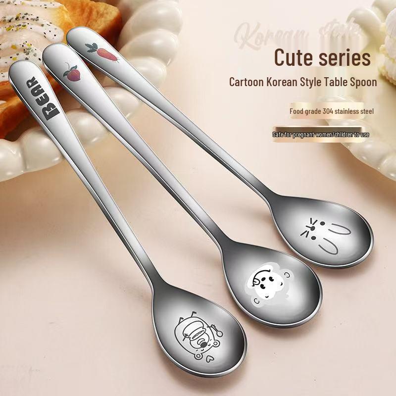304 Stainless Steel Korean Style Children's Cartoon Soup Spoon - Cute & Colorful