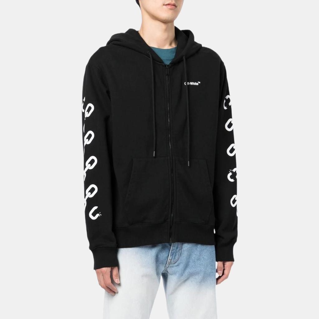 OFF WHITE Felpa con cappuccio e zip aderente Chain Arrow OMBE013F22FLE0061001