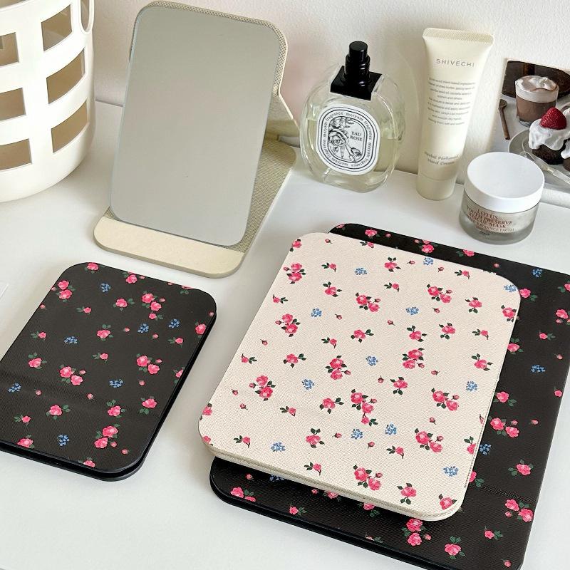 Retro Floral Folding Makeup Mirror - Portable Vanity for Dorms and Homes