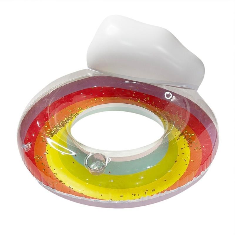 1pc Rainbow Sequin Swimming Seat Ring PVC Single Double Person Seat Circle With Backrest Water Lounge Chair Swim Ring