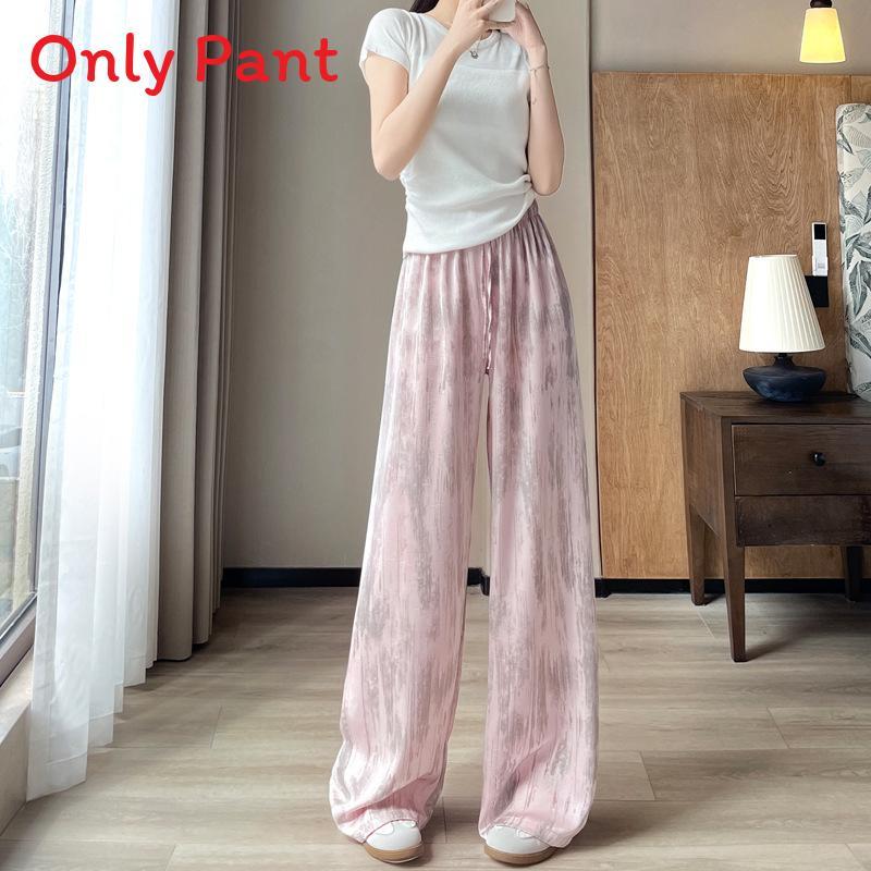 Womens Summer Loose Wideleg Pants With Tyedye Print And Pocket For Casual Office Wear