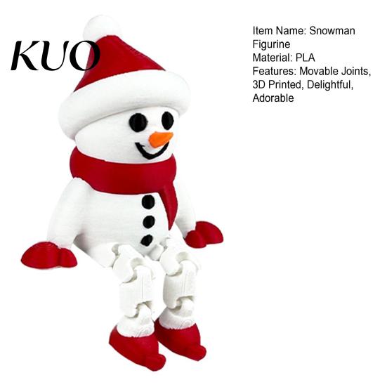 Winter Home Decor Christmas Snowman Figurine 3D Printed Sitting Ornament with Adorable Figure Movable Joints for Office Desk Gift Idea