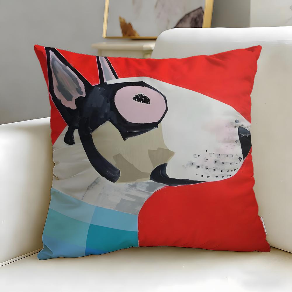 classic animal Bull Terrier Cushion Cover Soft  EasyWash Pillow Case  Versatile for Couch Bed Travel and Office