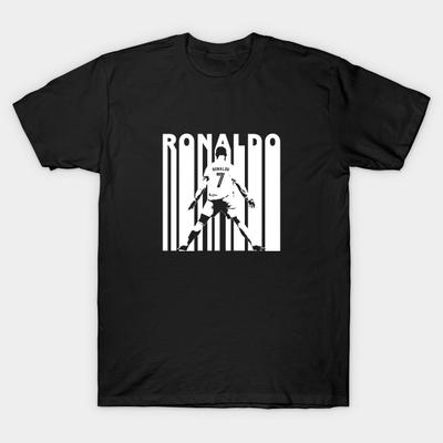 Men Black Print T-shirt Ronaldo No-Cut Transfer Paper Print Cotton Tshirt