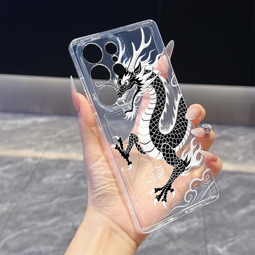 Monochrome Chinese Dragon Case for Samsung Galaxy S26 S25 S24 S23 S22 S21 S20 FE Plus Soft TPU Slim Fit Shockproof Cover