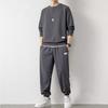 Men's Autumn Oversized Waffle Weave Suit Youth Loose-fitting Casual Sweatshirt + Sweatpants Simple Casual Two-piece Set