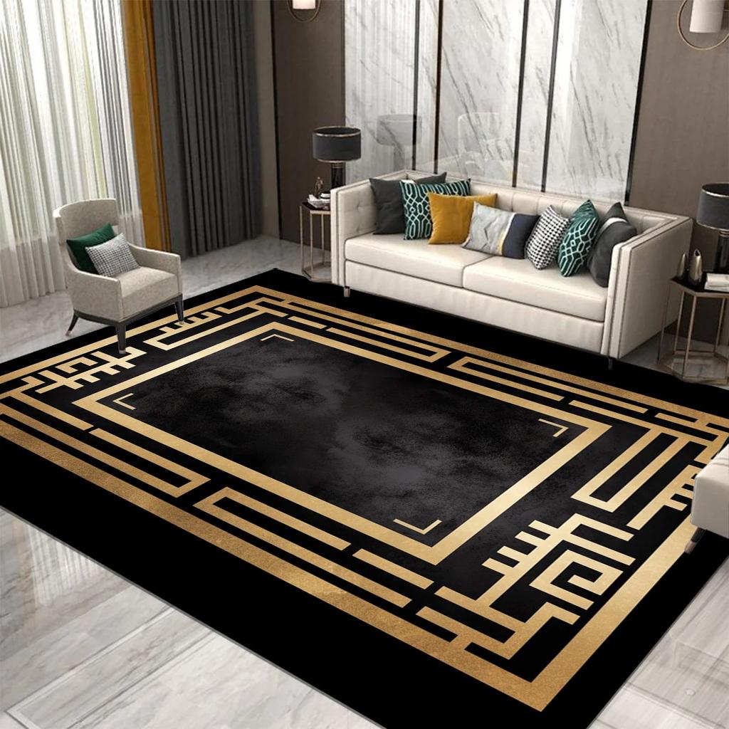 Modern Style Luxury Carpet Living Room Large Sized Rug Home Decoration Bedroom Non Slip Rug Washable Sofa Coffee Table Mat Black
