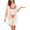 Damen Bikini Shirt Cover Up Kurzarm Niedlicher Bikini Print Cover-up Lockereres T-Shirt Kleid Lustige Kleidung