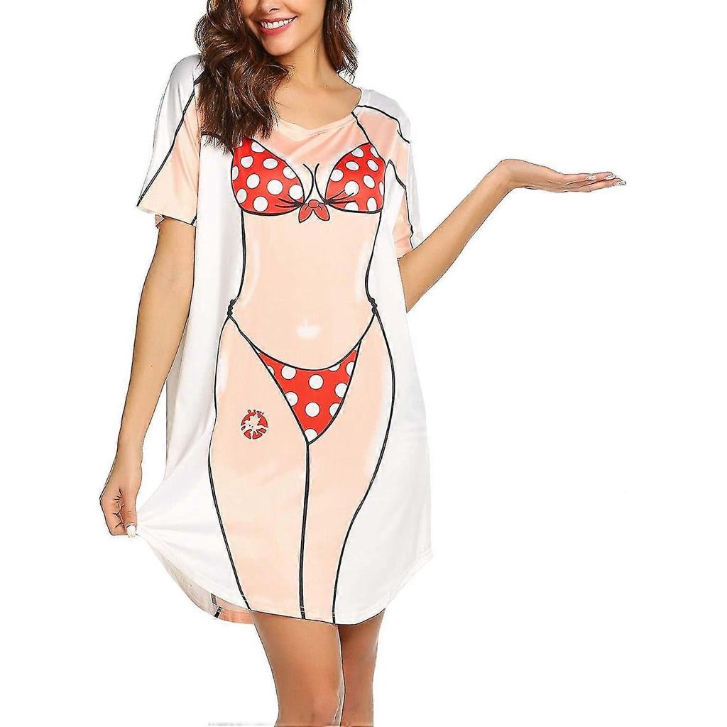 Damen Bikini Shirt Cover Up Kurzarm Niedlicher Bikini Print Cover-up Lockereres T-Shirt Kleid Lustige Kleidung