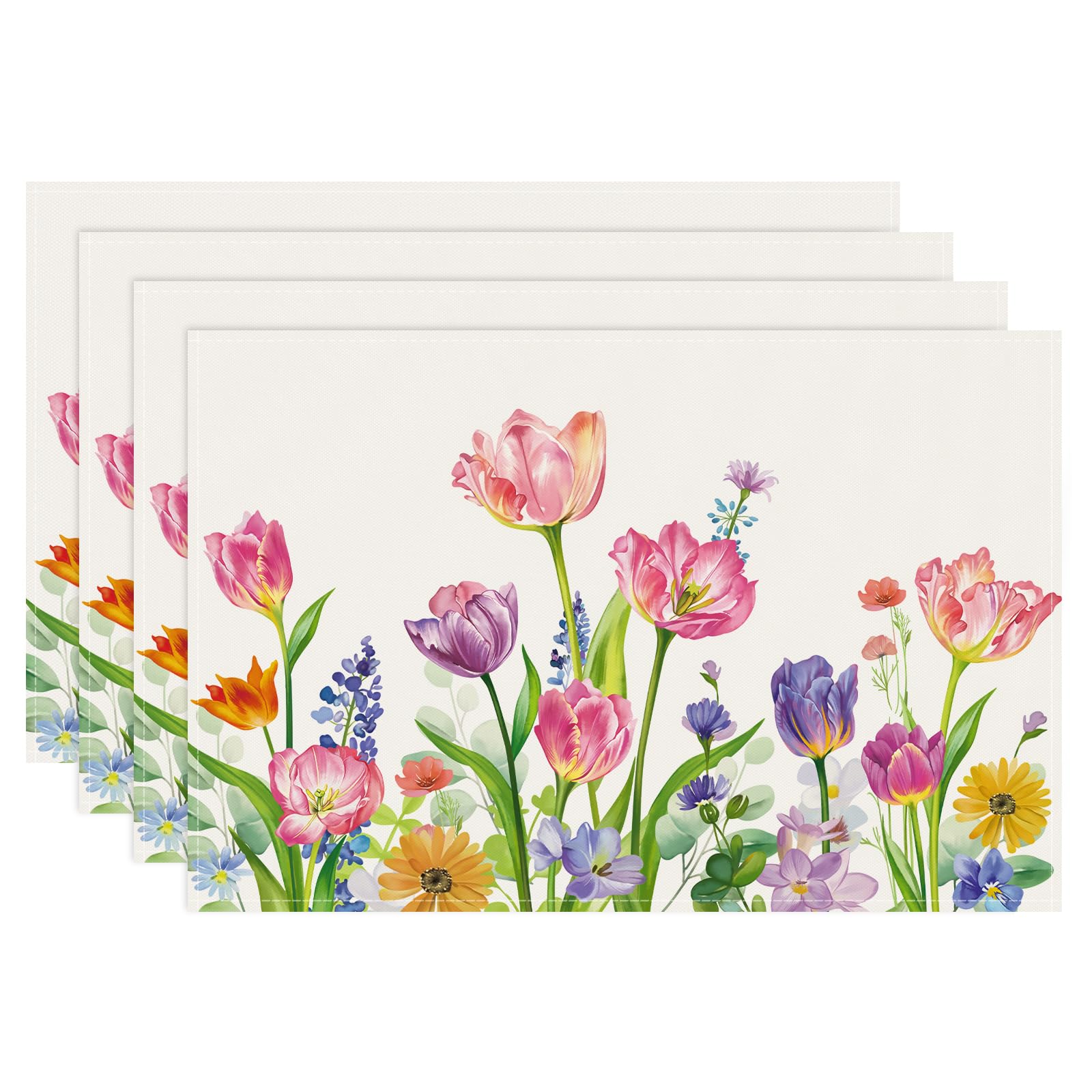 

Spring Floral Placemats Set of 4, 12x18 Inch Sunflowers Yellow Pink Wildflower Butterfly Seasonal Summer Kitchen Dining Table Mats Washable Place Mats 4Pcs