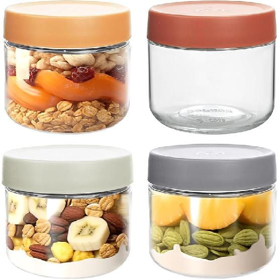 4 pack 10oz Thick Glass Jar with Lid for Overnight OatsReusable Leak Proof Wide Mouth Mason Jar perfect for Overnight Oats Fruit Salad Dressing 10oz-4pack 5200₽