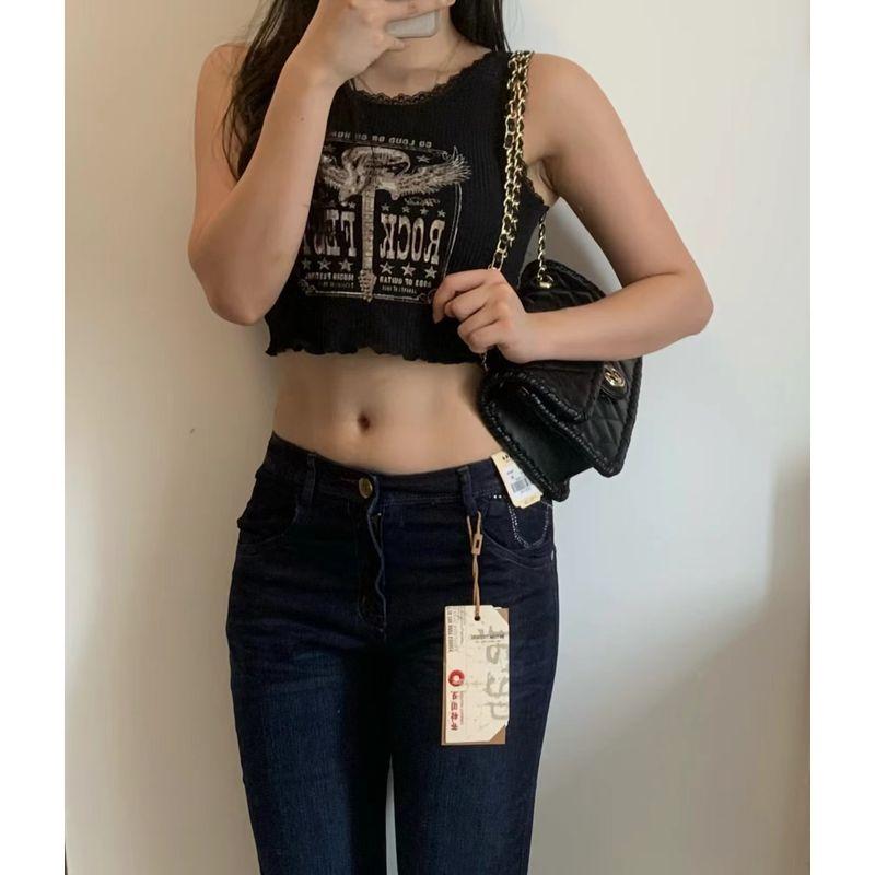 

@ Export Single American Lace Trim Short round Neck Camisole Black 2X