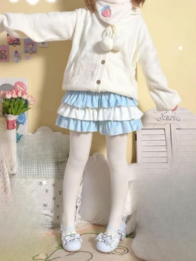 Cute Ruffled Mini Skirt Women Japanese Style Kawaii A-line Short Skirt Contrast Color Patchwork Skirts Y2k Clothing Harajuku