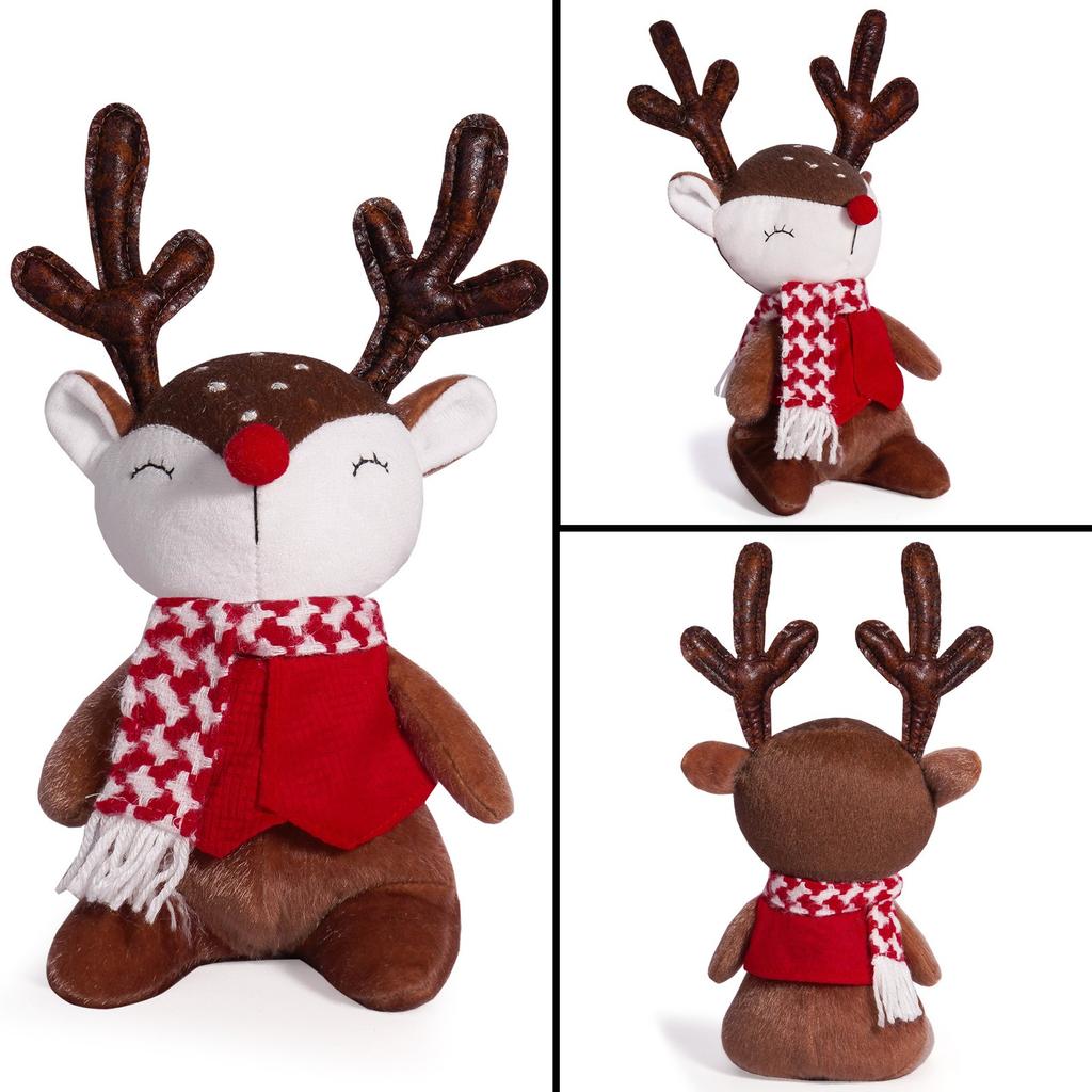 Christmas Elk Doll Cute Sitting Deer Decoration Holiday Creative Wearing Scarf Little Deer Sitting Ornaments