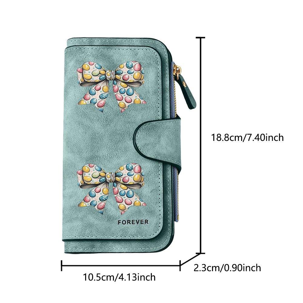 Easter Egg Bowknot Long Zipper Wallet, Large Capacity Card Holder, Unisex Clutch Bag, Fashionable Zipper Coin Purse, Suitable for Daily Use, A Great