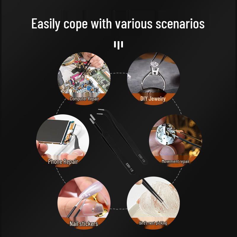 Stainless Steel Anti-Static Tweezers for High-Precision Repair