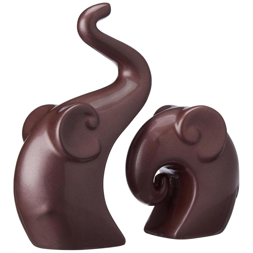Lavish Rose Gold Home Decor Elephant Couple | Ceramic Figurines (Set of 2, Matte Rose Gold)