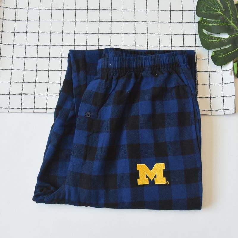 

European and American Single Plus size Men s Spring and Autumn Woven Cotton Plaid Pajama Pants Casual Loose Flannel Home Pants Trousers Deep blue lattice XL
