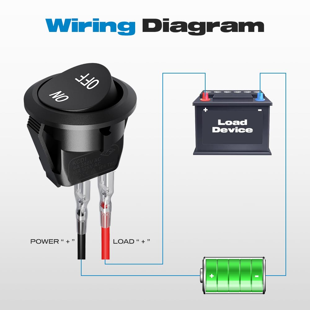 5pcs 12 Volt DC On Off Vehicle Round Rocker Switch AC 6A/250V 10A/125V SPST 2 Pin Small Auto Toggle Electric Switch with Wires